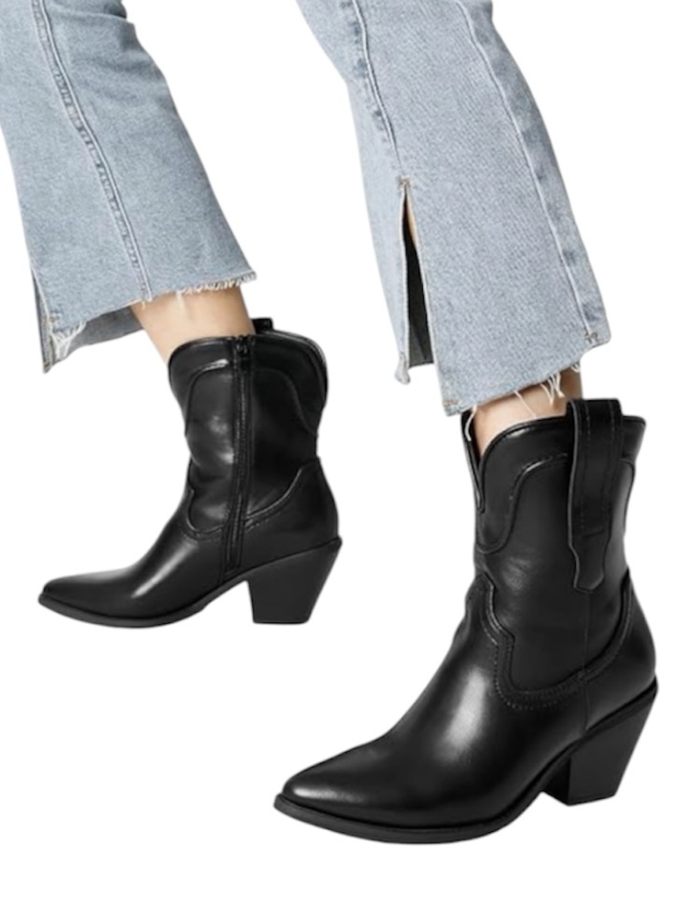 Women’s Black Western-Inspired Ankle Booties with Stacked Heel